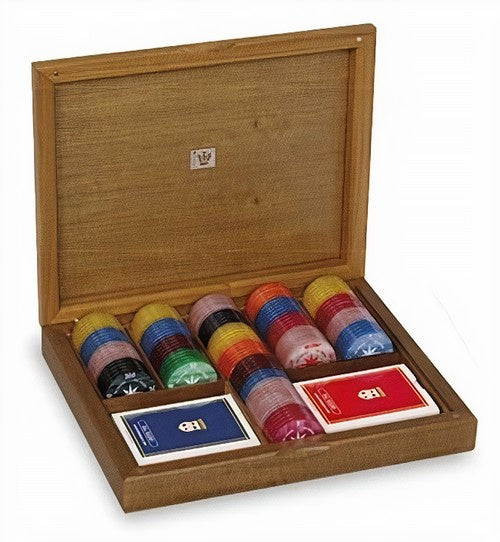 pokerset met chiphouder 27 x 21 x 5,5 cm hout bruin