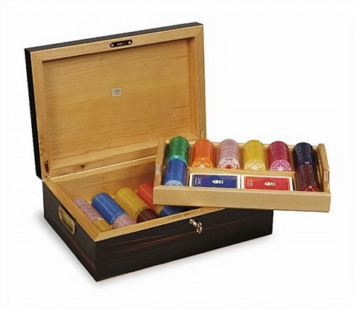 pokerset met chiphouder 35 x 25 x 12,5 cm hout bruin