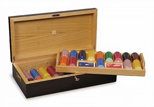 pokerset met chiphouder 49,5 x 25 x 12,5 cm hout bruin