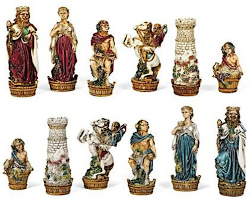 schaakstukken Bacchus 83 mm duralbaster blauw/rood