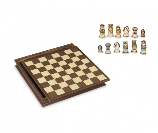 schaakspel Poker 39 cm hout naturel/bruin 3-delig