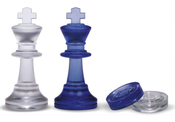 schaakstukken en damschijven 75/28 mm blauw/transparant