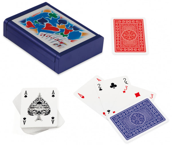 speelkaarten met houder Dibond karton blauw 3-delig