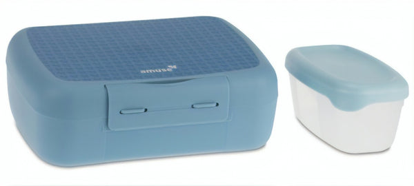 broodtrommel met fruitbox 21 x 15 x 7 cm blauw