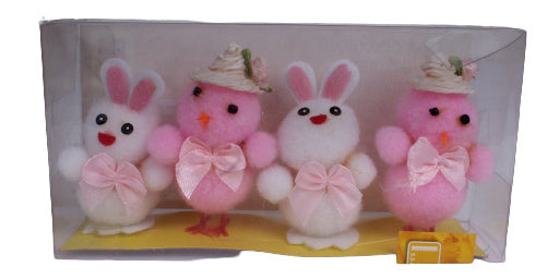 paaskuikens 5 x 3 cm wit/roze 4 stuks