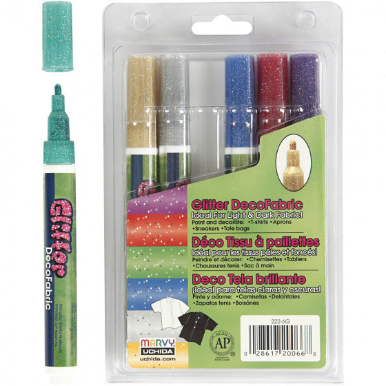 textielstiften Glitter 3mm multicolor 6 stuks