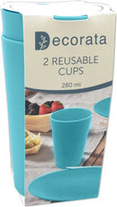 herbruikbare drinkbeker 280 ml blauw 2 stuks
