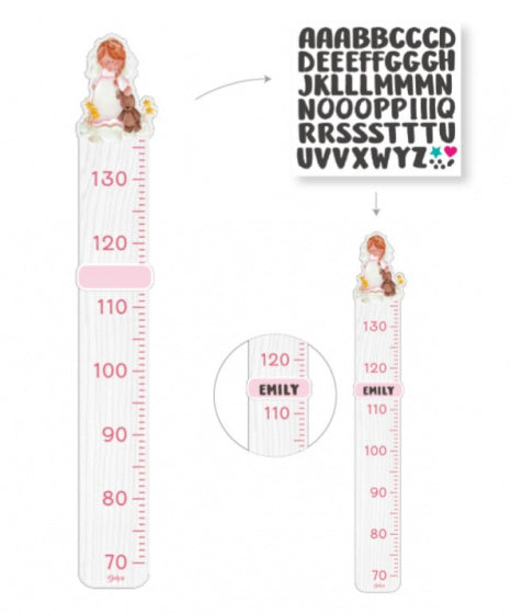 groeimeter prinses meisjes 115 cm hout wit/roze