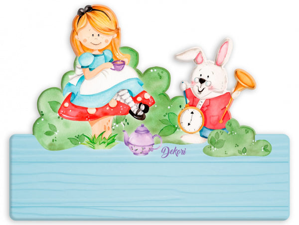 naambord Alice in Wonderland junior 25 x 16 cm hout 2-delig