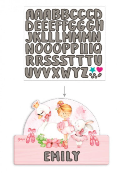 naambord ballerina meisjes 25 x 16 cm roze 2-delig