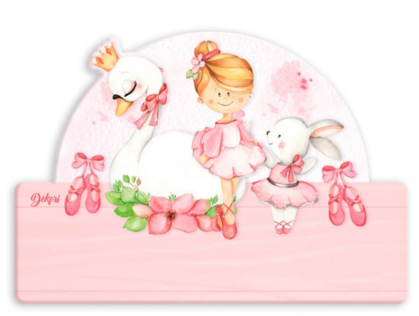 naambord ballerina meisjes 25 x 16 cm roze 2-delig