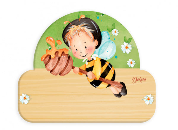 naambord bij junior 12 x 17 cm hout zwart/geel/lichtbruin