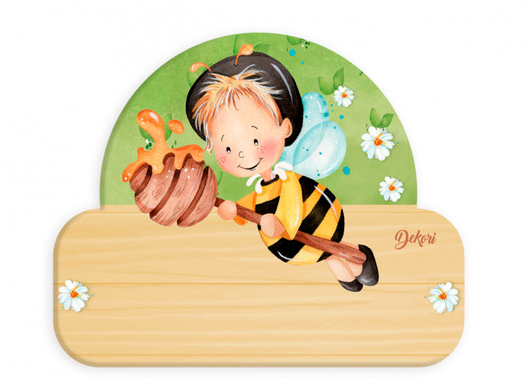 naambord bij junior 12 x 17 cm hout zwart/geel/lichtbruin