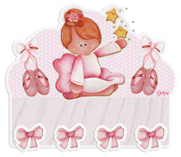 naambord en kapstok ballerina meisjes 27 cm hout roze
