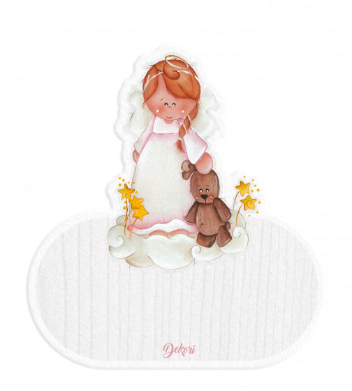 naambord engel meisjes 12 x 17 cm hout wit