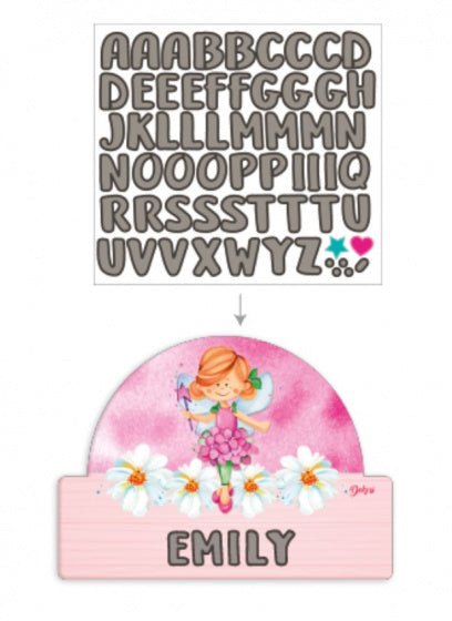 naambord fee 25 x 16 cm hout roze 2-delig
