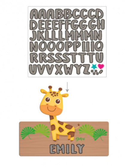 naambord giraffe 25 x 16 cm hout geel/bruin 2-delig