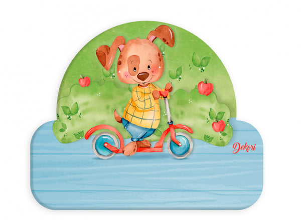 naambord hond op step junior 12 x 17 cm hout bruin/blauw