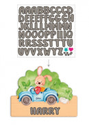 naambord konijn in auto 25 x 16 cm hout oranje/zwart 2-delig