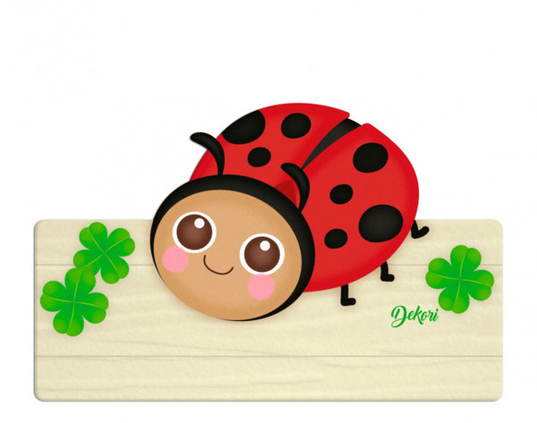 naambord lieveheersbeestje 25 x 16 cm hout 2-delig