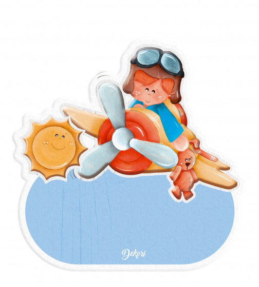 naambord piloot junior 12 x 17 cm hout blauw