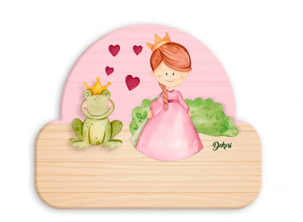 naambord prinses & kikker 12 x 17 cm hout roze/lichtbruin