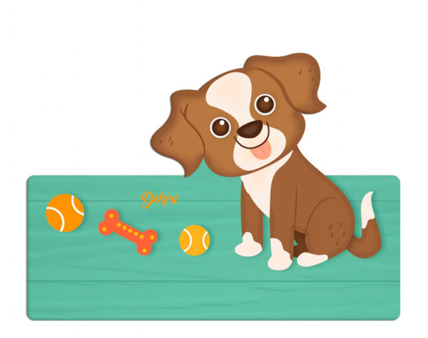naambord puppy 25 x 16 cm hout bruin/wit 2-delig