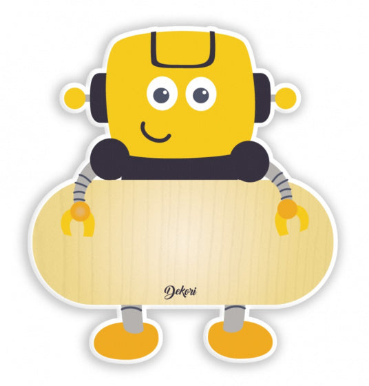 naambord robot junior 12 x 17 cm hout geel