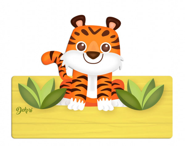 naambord tijger 25 x 16 cm hout oranje/zwart 2-delig