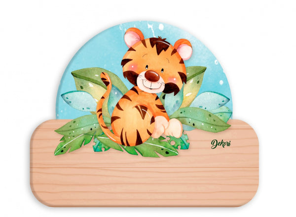 naambord tijger junior 12 x 17 cm hout oranje/lichtbruin