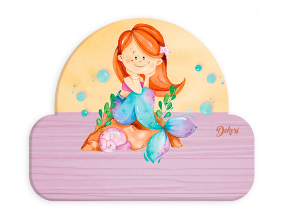 naambord zeemeermin meisjes 12 x 17 cm hout roze