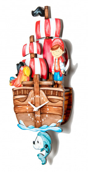 wandklok piratenboot junior 25 x 52 cm hout