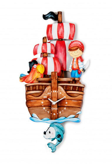 wandklok piratenboot junior 25 x 52 cm hout
