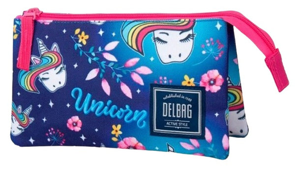 etui eenhoorn meisjes 22 x 12,5 cm polyester blauw/roze