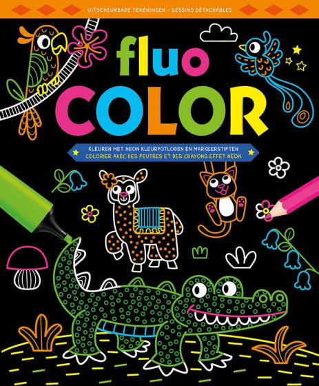 kleurboek Fluo Color junior 30,4 x 25,1 cm papier zwart