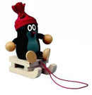 speelfiguur mol op slee 11,5 x 7 cm hout zwart/rood