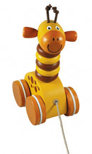 trekfiguur giraffe junior hout 11 cm geel/bruin 7-delig