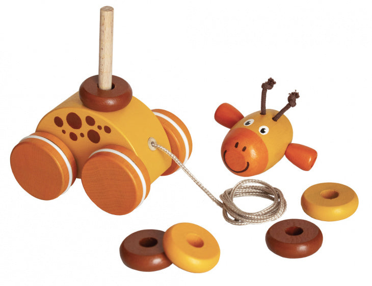 trekfiguur giraffe junior hout 11 cm geel/bruin 7-delig