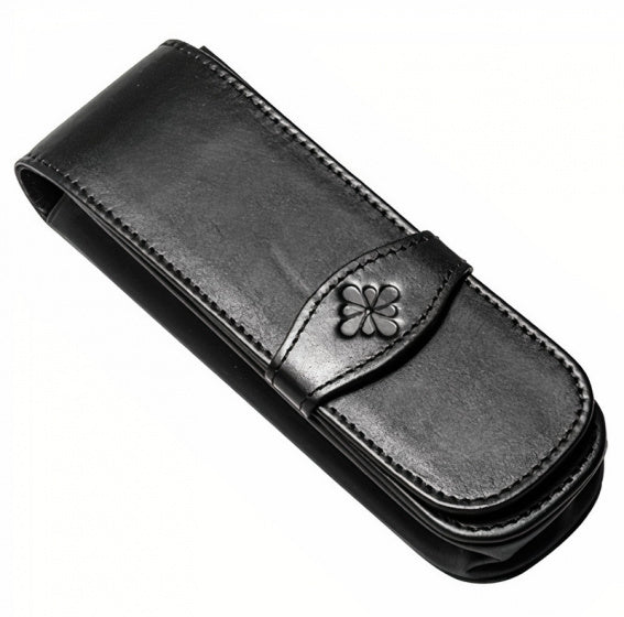 etui voor 2 pennen 15,5 x 4,5 cm leer zwart