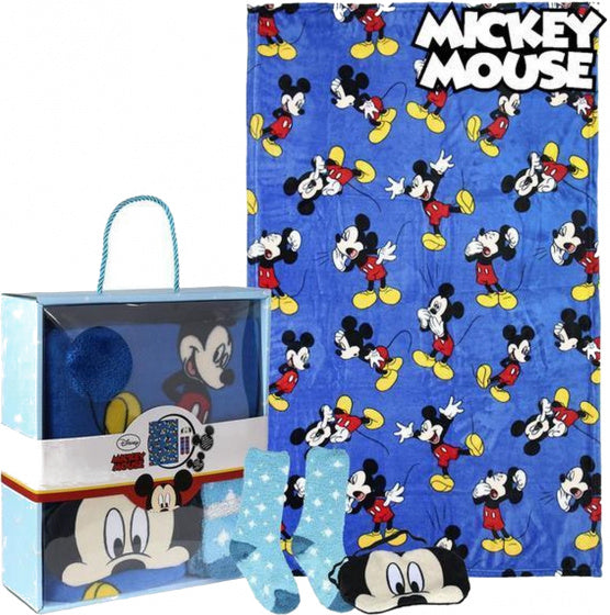 cadeauset Mickey Mouse junior fleece blauw 3-delig