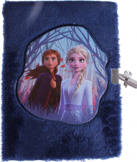 dagboek Fluffy Frozen 2 16 x 21 cm pluche donkerblauw