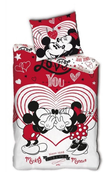 dekbedovertrek Mickey & Minnie 140 x 200 cm polyester rood