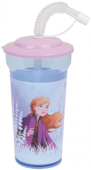 drinkbeker met rietje Frozen meisjes 400 ml roze/blauw