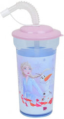 drinkbeker met rietje Frozen meisjes 400 ml roze/blauw