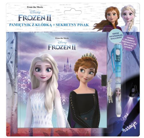 notitieblok en geheime pen Frozen II 17 cm paars 2-delig