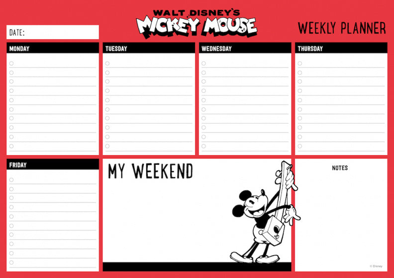 scheurkalender Mickey Mouse A4 rood/wit 54 pagina's