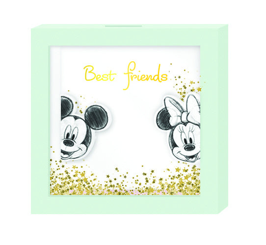 spaarpot Mickey & Minnie Mouse 16 cm hout mint/wit