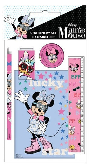 stationaryset Minnie Mouse junior blauw/roze 5-delig