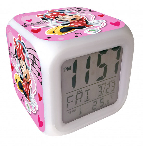 wekker Minnie Mouse digitaal led meisjes 8 cm wit/roze