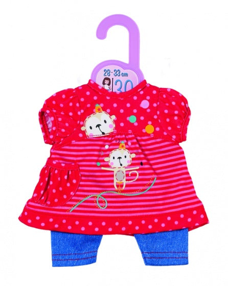 kledingset 30 cm rood/blauw